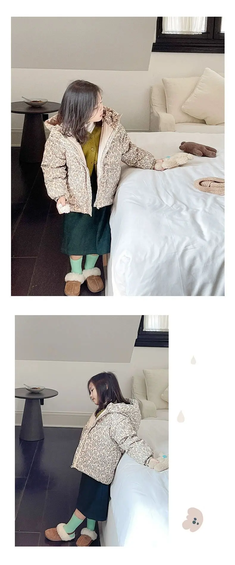 Winter Infant Baby Girl Parka Cotton Padded Floral Printed Toddler Hooded Jacket Thicken Windproof Outerwear for Little Kids