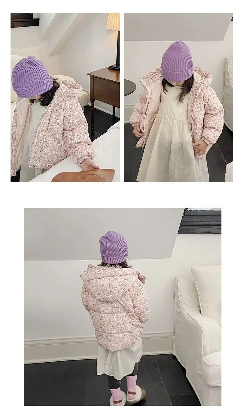 Winter Infant Baby Girl Parka Cotton Padded Floral Printed Toddler Hooded Jacket Thicken Windproof Outerwear for Little Kids