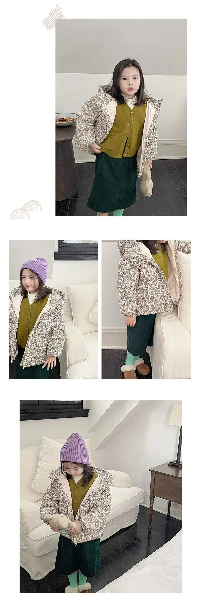 Winter Infant Baby Girl Parka Cotton Padded Floral Printed Toddler Hooded Jacket Thicken Windproof Outerwear for Little Kids