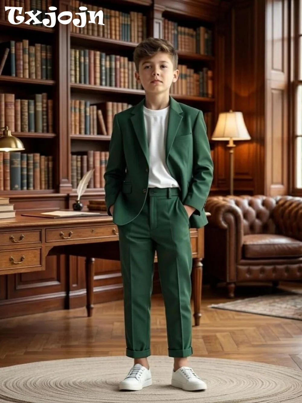 Txjojn New Boys Casual Suits 2 Pieces Jacket Pants School Activities Wear Handsome Homecoming Suit Set Performance Tuxedo 2-20T