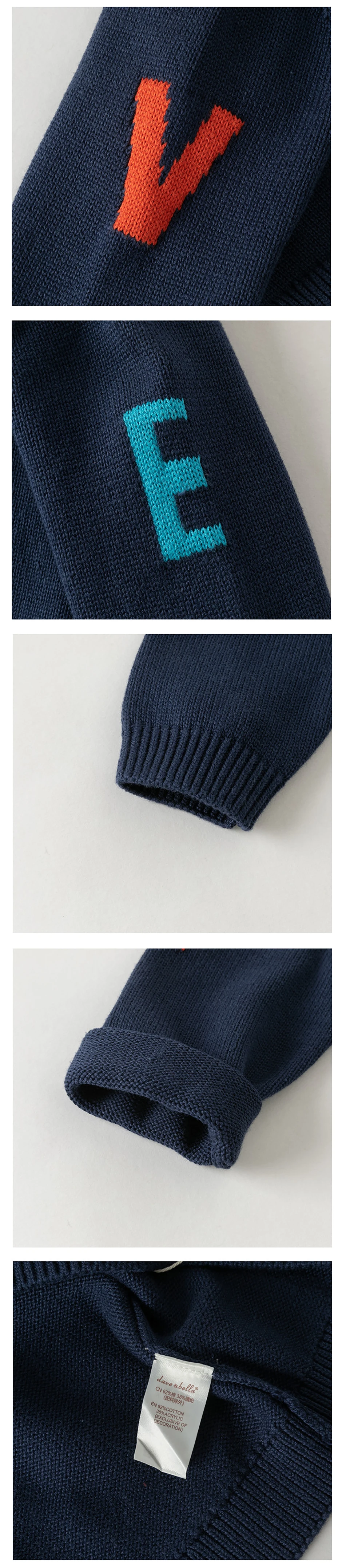 Dave Bella Sweater For Boys Children Autumn Clothing Cardigan Sweater Topcoat Spring Casual Navy Fashion Letter Gentle DB3262895