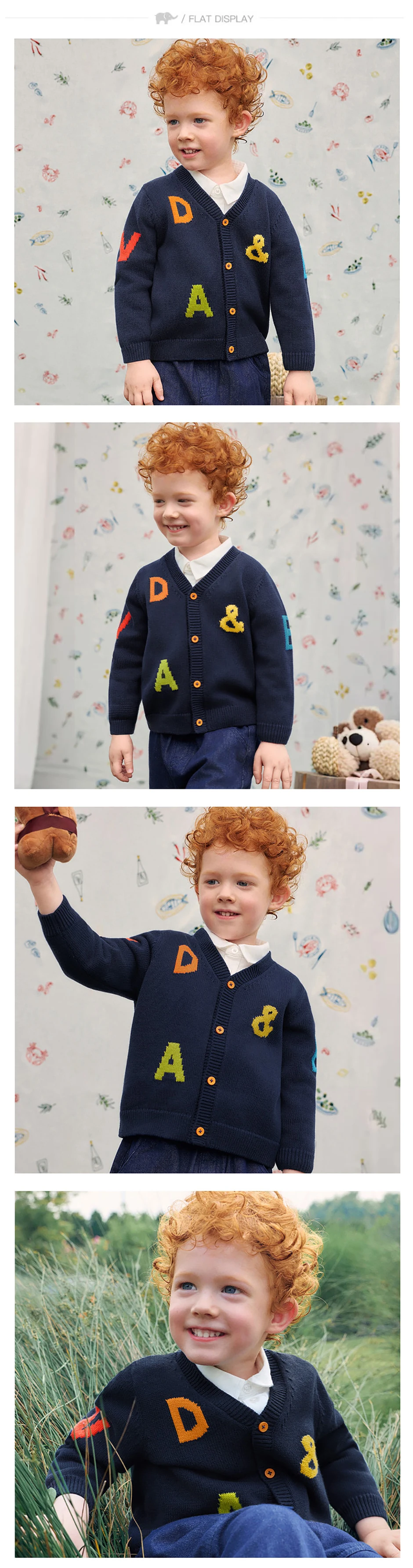 Dave Bella Sweater For Boys Children Autumn Clothing Cardigan Sweater Topcoat Spring Casual Navy Fashion Letter Gentle DB3262895