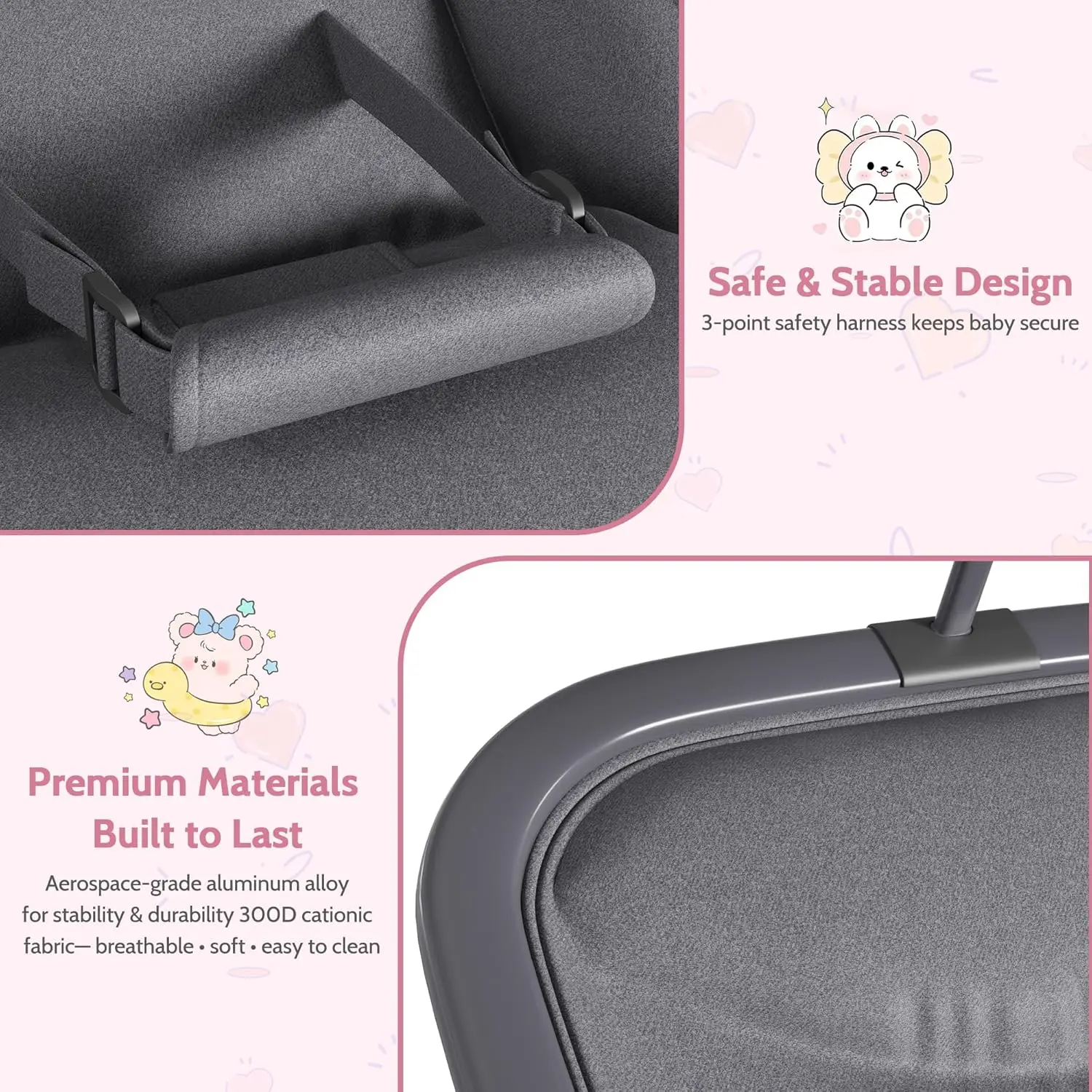 2-in-1 Baby Bouncer with Rocking Portable Bouncer Seat for Infant to Toddler with Removable Cushion Cover Ergonomic Design
