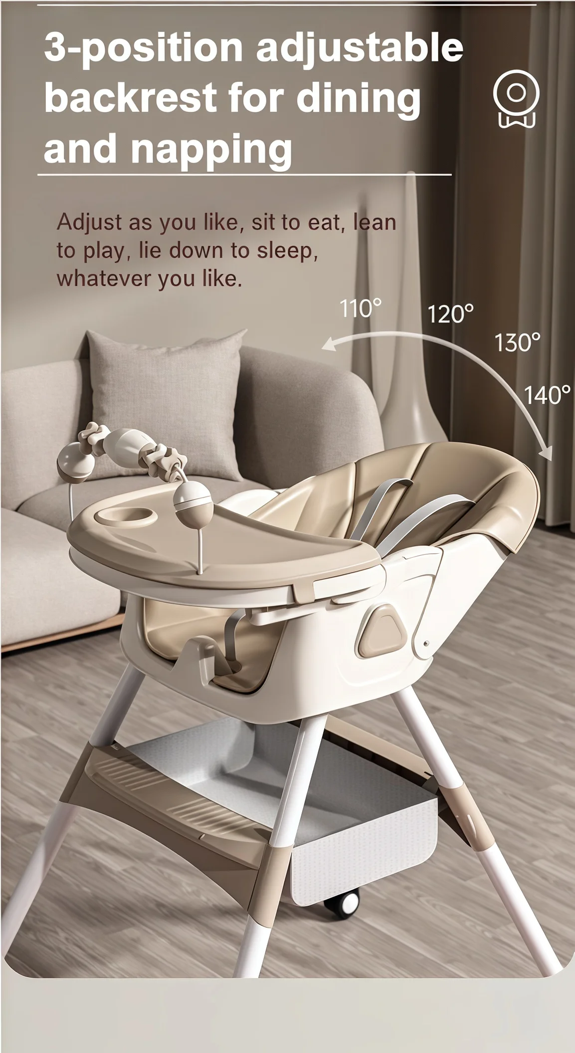 Multi-Stage Baby High Chair, 4-in-1 Infant Feeding Seat with Removable Activity Center, Adjustable Dual Dinner Trays, Toddler Rocking Horse & Scooter Chair, Reinforced Metal Tube Booster Seat with Storage Net & Safety Caster Wheels