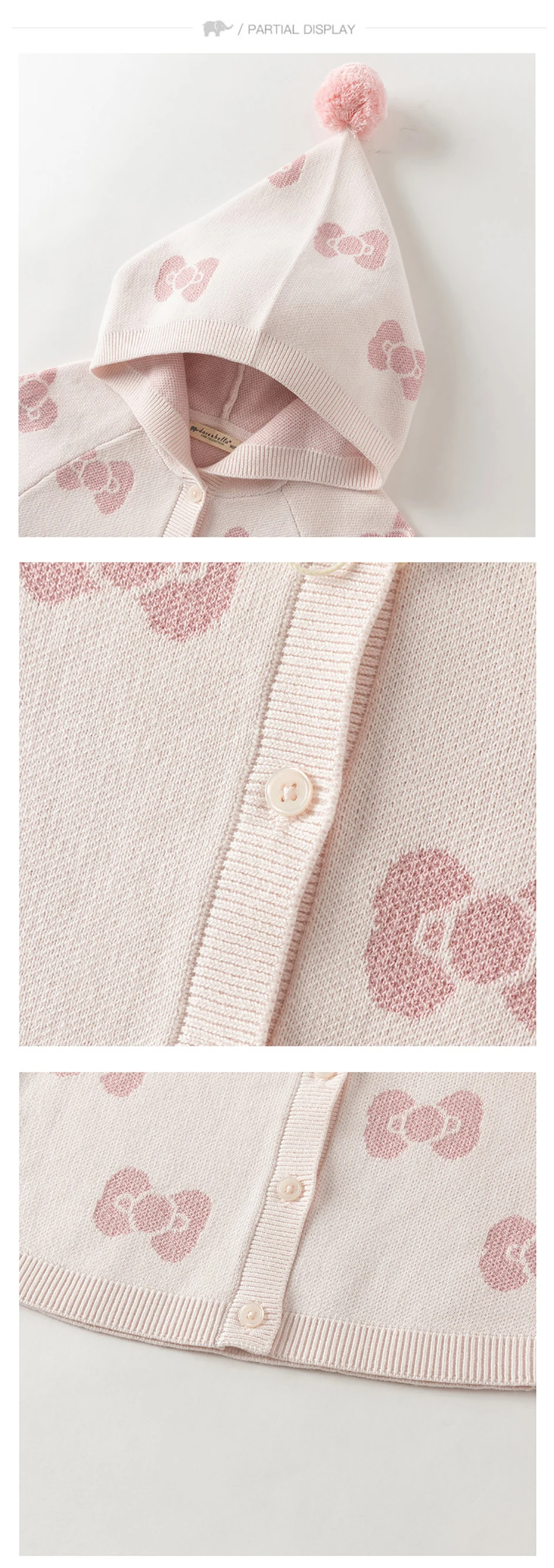 Dave Bella Sweater Autumn Sweater Cardigan Children Clothing Bow Girls Spring Coats Hoodie Casual Elegant Pink Fashion DB3262926