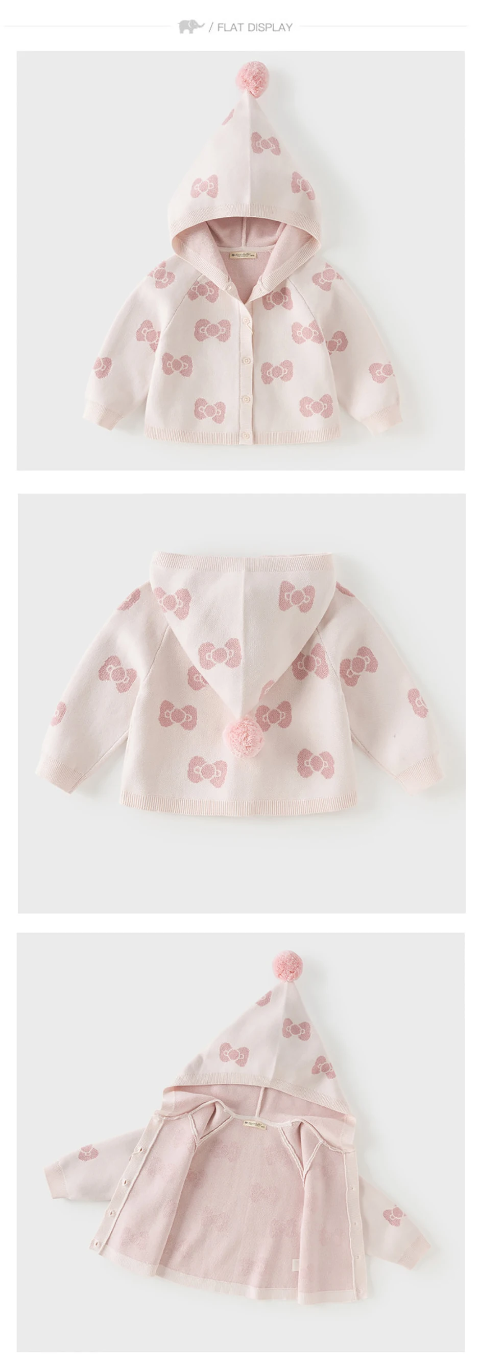 Dave Bella Sweater Autumn Sweater Cardigan Children Clothing Bow Girls Spring Coats Hoodie Casual Elegant Pink Fashion DB3262926