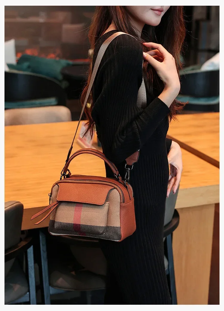 Classic Elegant Leather Crossbody Diaper Bag: Luxury Women's Handbag With Vintage Designer Look And Large Capacity Messenger