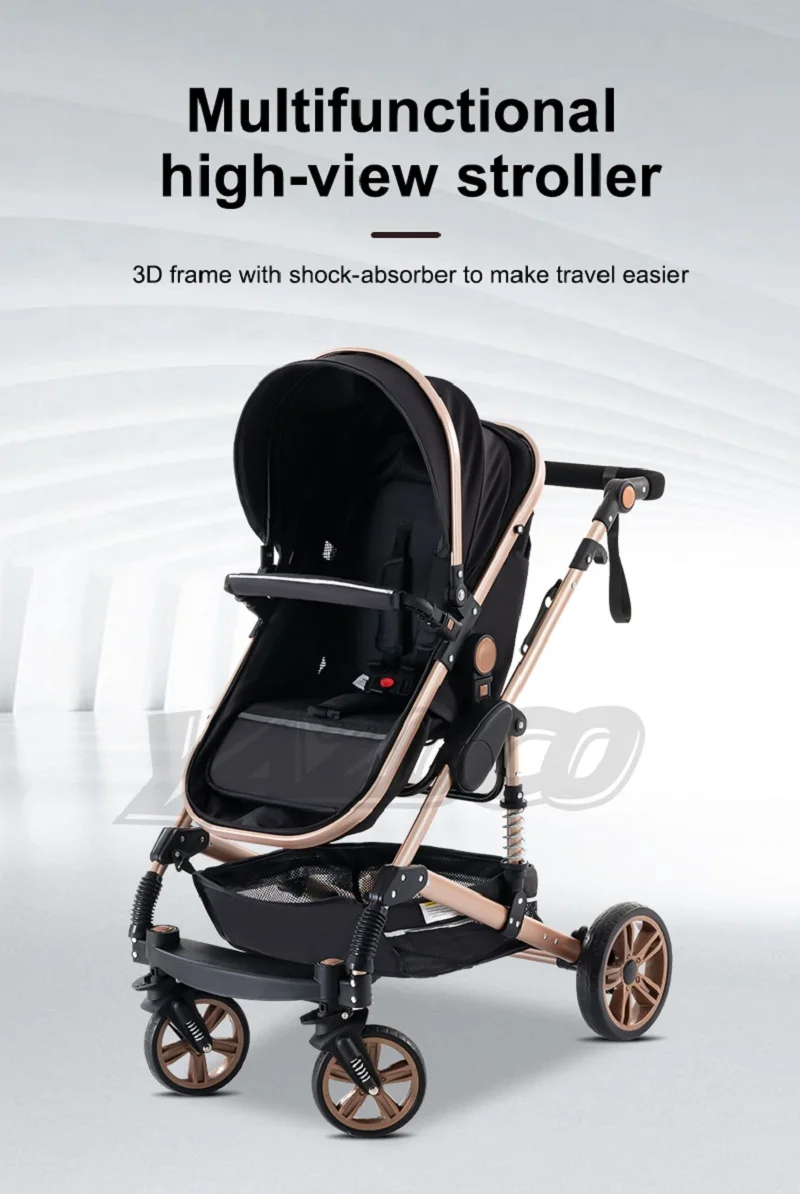 High Landscape 3-in-1 Aluminum Frame Baby Stroller, Portable Foldable Luxury Travel Pram, Comfort Push Carriage Designed For Newborns And Infants