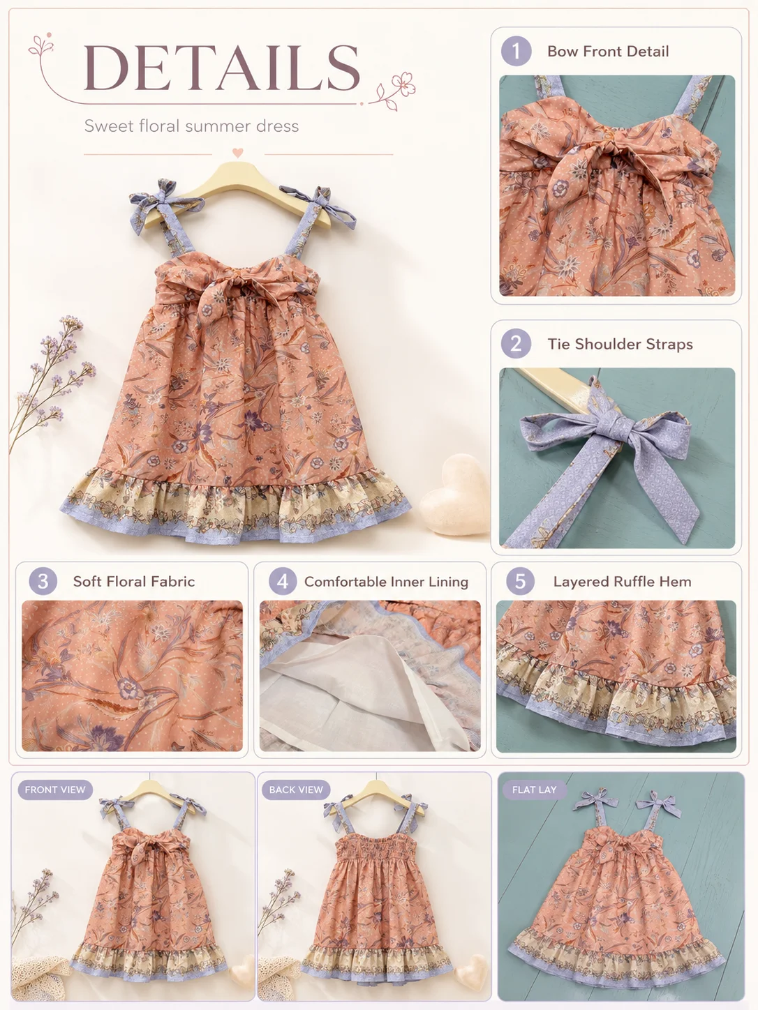 baby girls Flower dress 2026 Summer Cute rural style kids spaghetti strap dress Party dance dress children floral princess dress