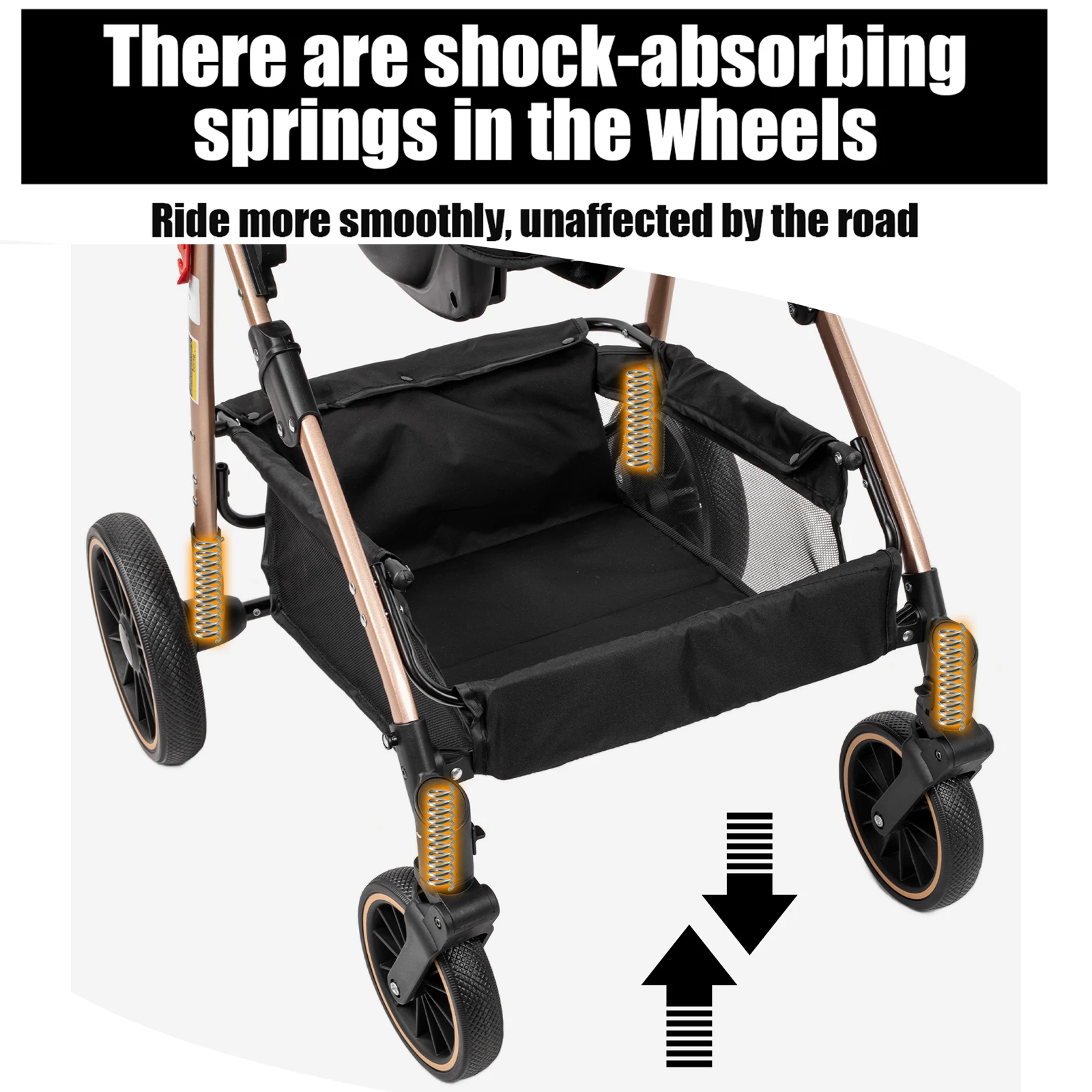 3 in 1 Baby Stroller with Car Seat Luxury High Landscape Infant Carriage Foldable Lightweight Newborn Travel System Pram with Sleeping Basket Rain Cover Mosquito Net Footmuff Diaper Bag Shockproof Pushchair Outdoor Nursery Essentials