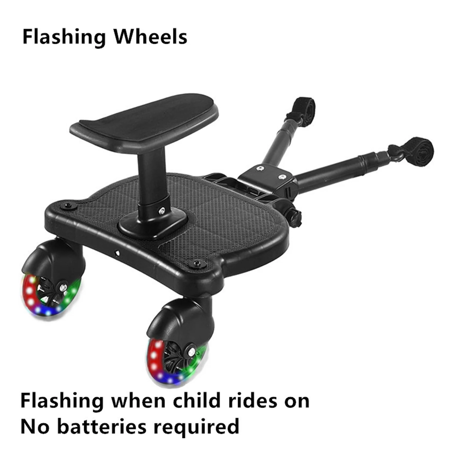 Universal Sit & Stand Double Mode Stroller Buggy Board with Detachable Soft Cushion Seat, 360° LED Flashing Wheels, Holds Up To 55Lbs for Out with Two Little Ones
