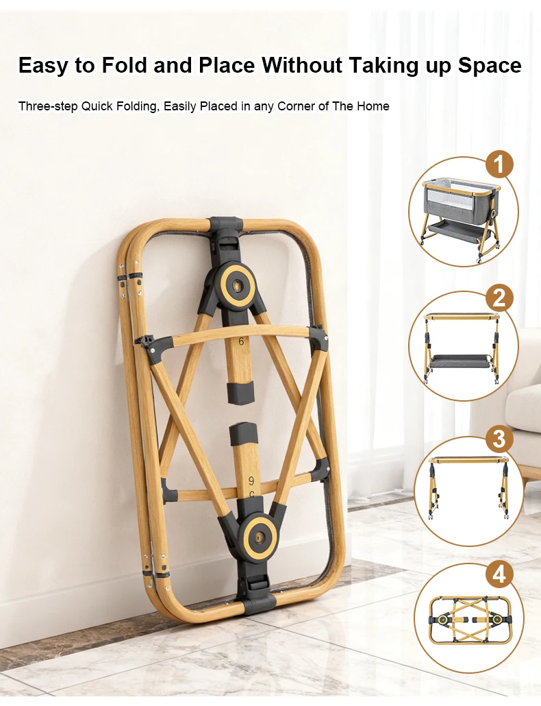 2026 Elegant Bedside Swing Cradle Baby Crib, Multi‑Functional Foldable Height‑Adjustable Movable Portable Infant Sleeping Bed for Newborn Home Daily Travel