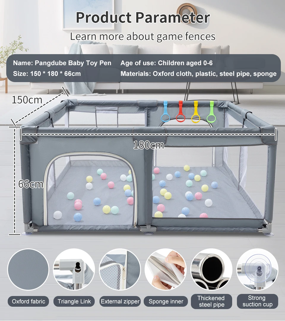 All-in-One Large Baby Play Yard Soft Shock Absorbing Padding Integrated Ball Pit Safety Playpen Indoor Outdoor Multi-Scene Toddler Activity Center For 0-5 Years Old Baby Home Garden Daily Use