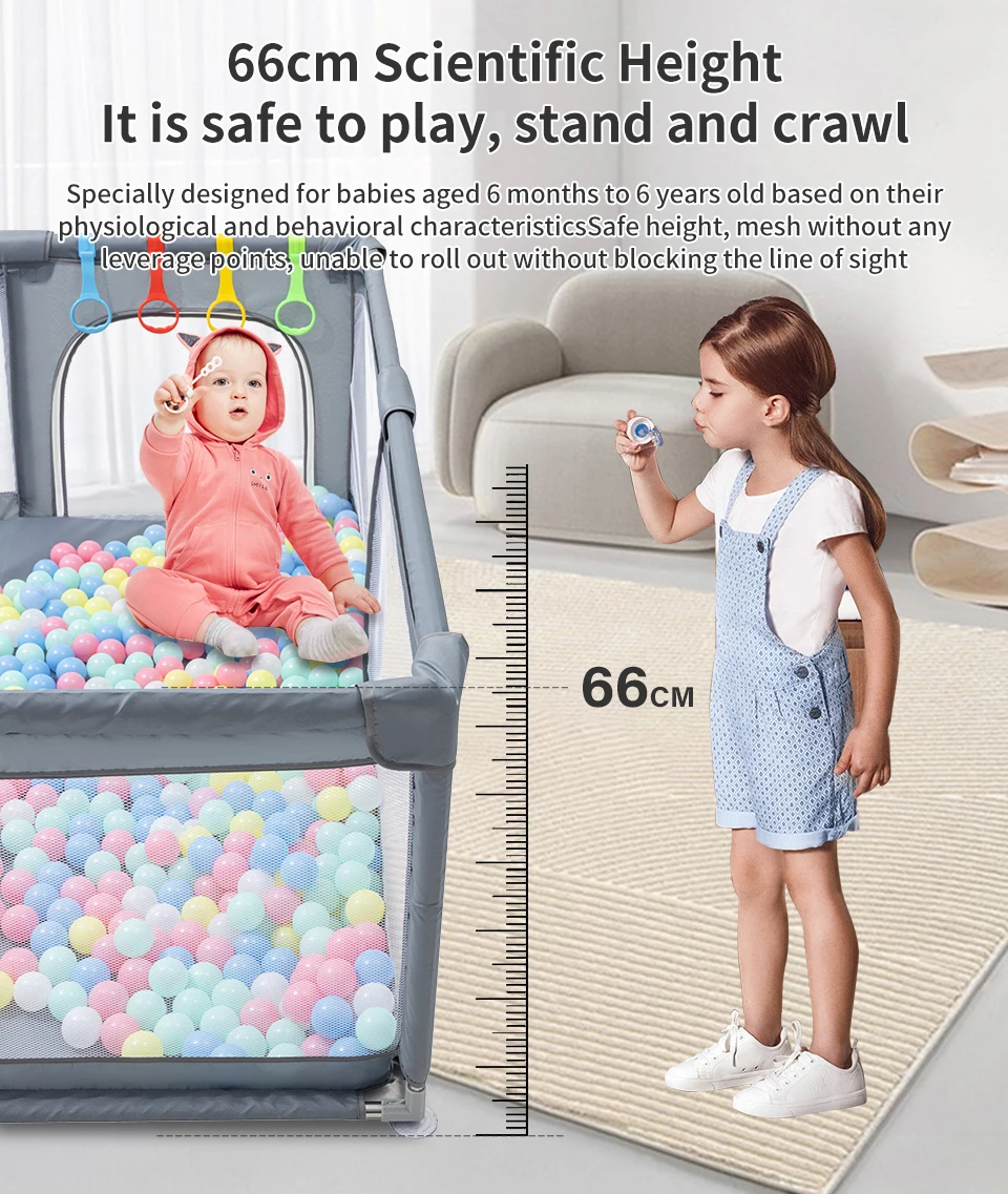 All-in-One Large Baby Play Yard Soft Shock Absorbing Padding Integrated Ball Pit Safety Playpen Indoor Outdoor Multi-Scene Toddler Activity Center For 0-5 Years Old Baby Home Garden Daily Use