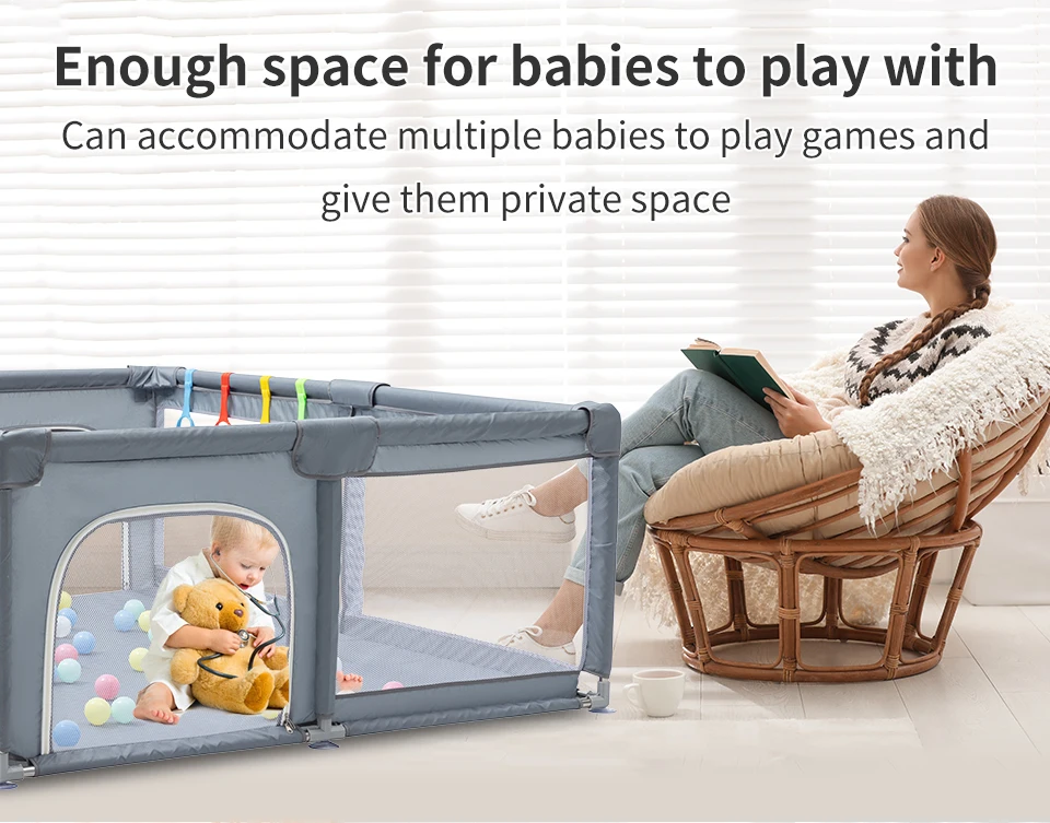 All-in-One Large Baby Play Yard Soft Shock Absorbing Padding Integrated Ball Pit Safety Playpen Indoor Outdoor Multi-Scene Toddler Activity Center For 0-5 Years Old Baby Home Garden Daily Use