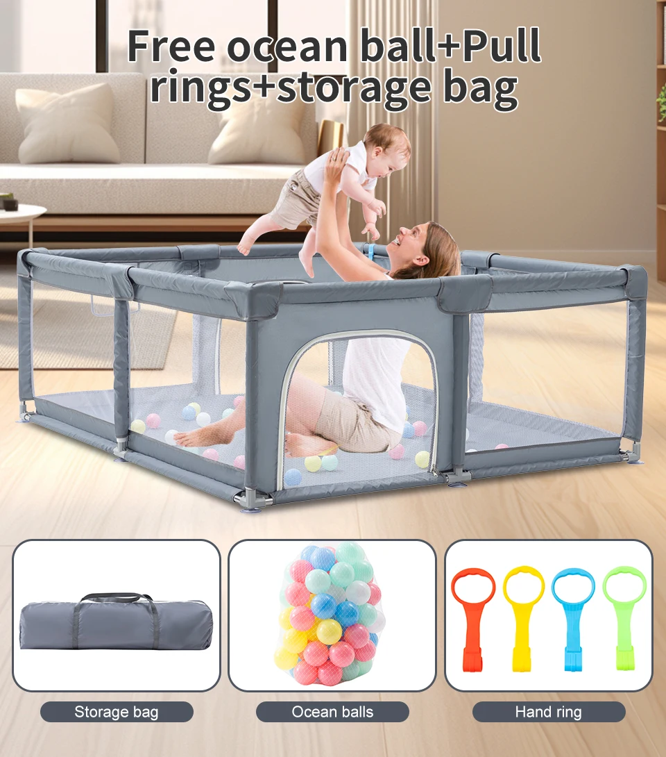 All-in-One Large Baby Play Yard Soft Shock Absorbing Padding Integrated Ball Pit Safety Playpen Indoor Outdoor Multi-Scene Toddler Activity Center For 0-5 Years Old Baby Home Garden Daily Use