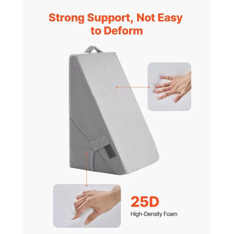Incline Bed Pillow, Adjustable Orthopedic Triangular Pillow, Foam Filling, Washable Cover, Bed Reading Pillow for Acid Reflux, Back, Leg, Neck Pain Relief, Light Gray