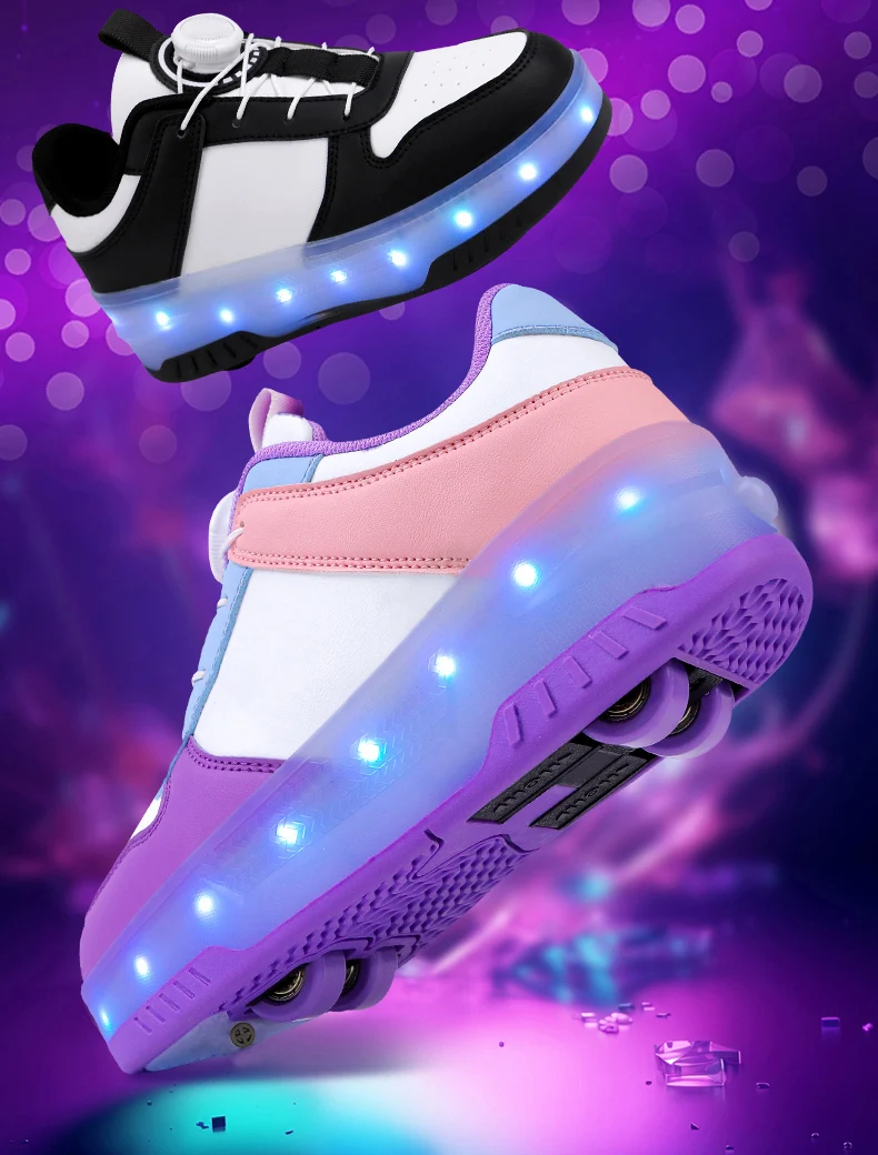 Kid Led Glowing Sneakers USB Charging Luminous Shoes Outdoor Sport Roller Skates Children Four Wheels Boys Girls Casual Shoes