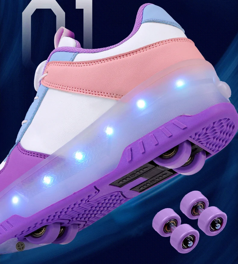 Kid Led Glowing Sneakers USB Charging Luminous Shoes Outdoor Sport Roller Skates Children Four Wheels Boys Girls Casual Shoes