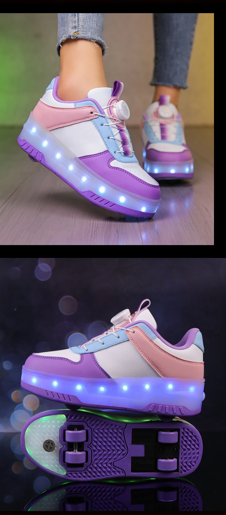 Kid Led Glowing Sneakers USB Charging Luminous Shoes Outdoor Sport Roller Skates Children Four Wheels Boys Girls Casual Shoes