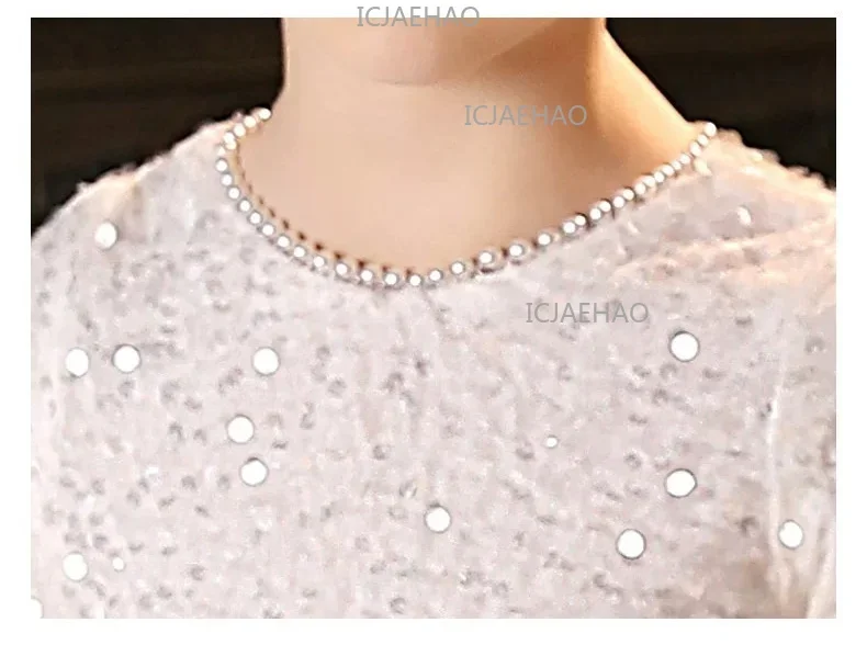 White Kids Formal Princess Performance Birthday Flower Girl Evening Dress Gown Korean Style Sweet Little Children Host Piano