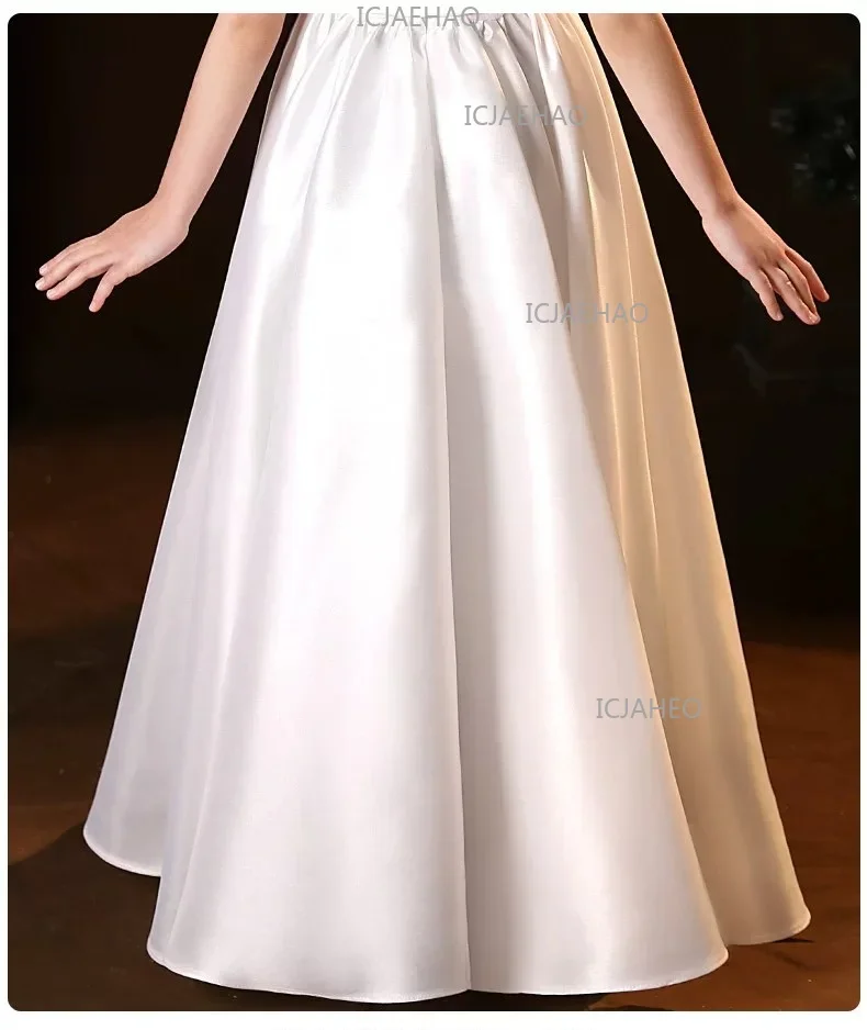 White Kids Formal Princess Performance Birthday Flower Girl Evening Dress Gown Korean Style Sweet Little Children Host Piano