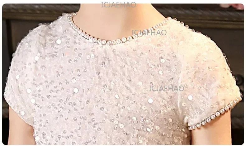 White Kids Formal Princess Performance Birthday Flower Girl Evening Dress Gown Korean Style Sweet Little Children Host Piano