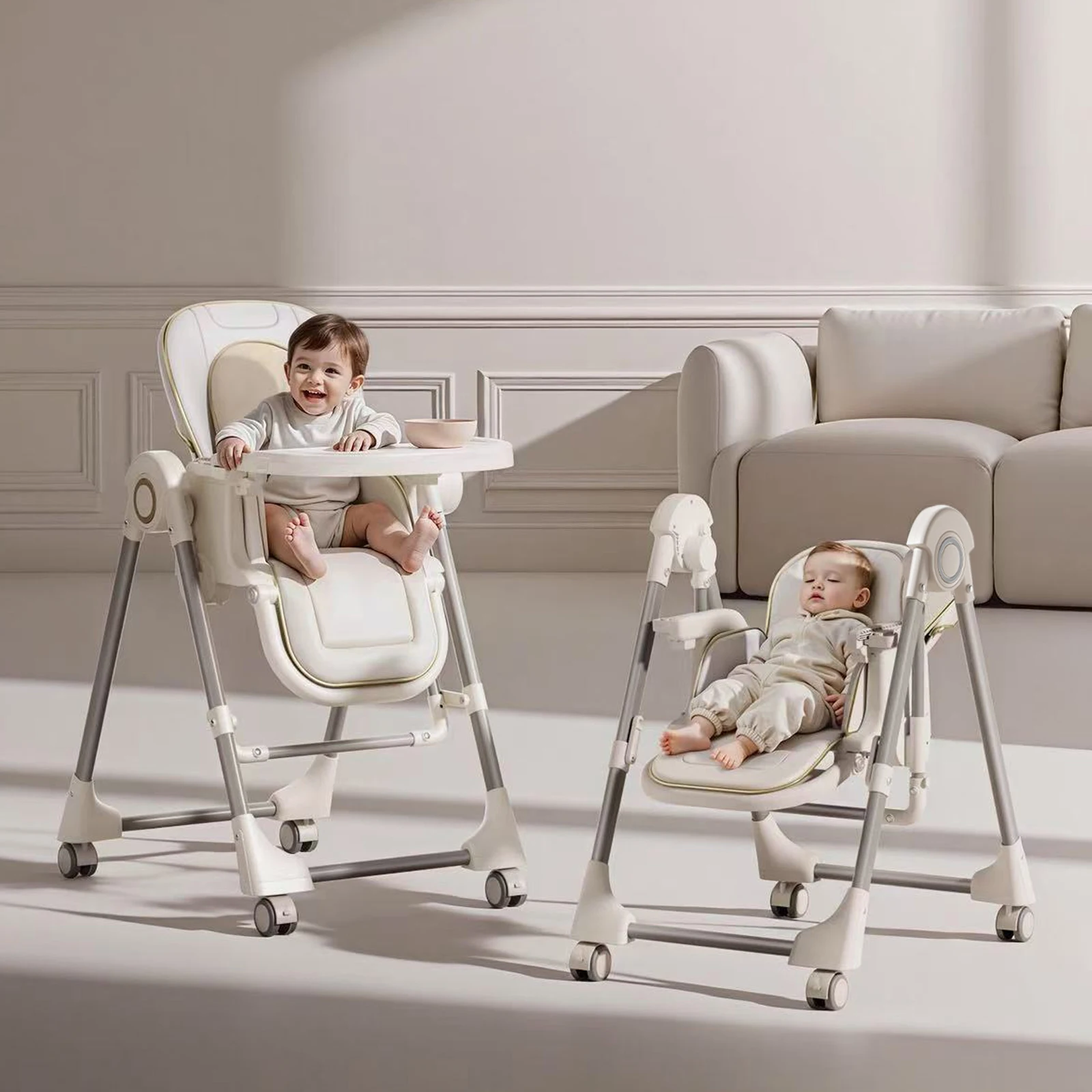 Baby High Chair Baby Dinner Table Chair with Skin Friendly Cotton Pad Multi Functional Infant High Chair