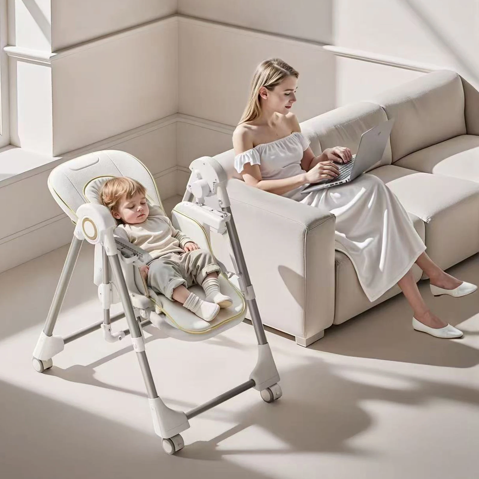 Baby High Chair Baby Dinner Table Chair with Skin Friendly Cotton Pad Multi Functional Infant High Chair