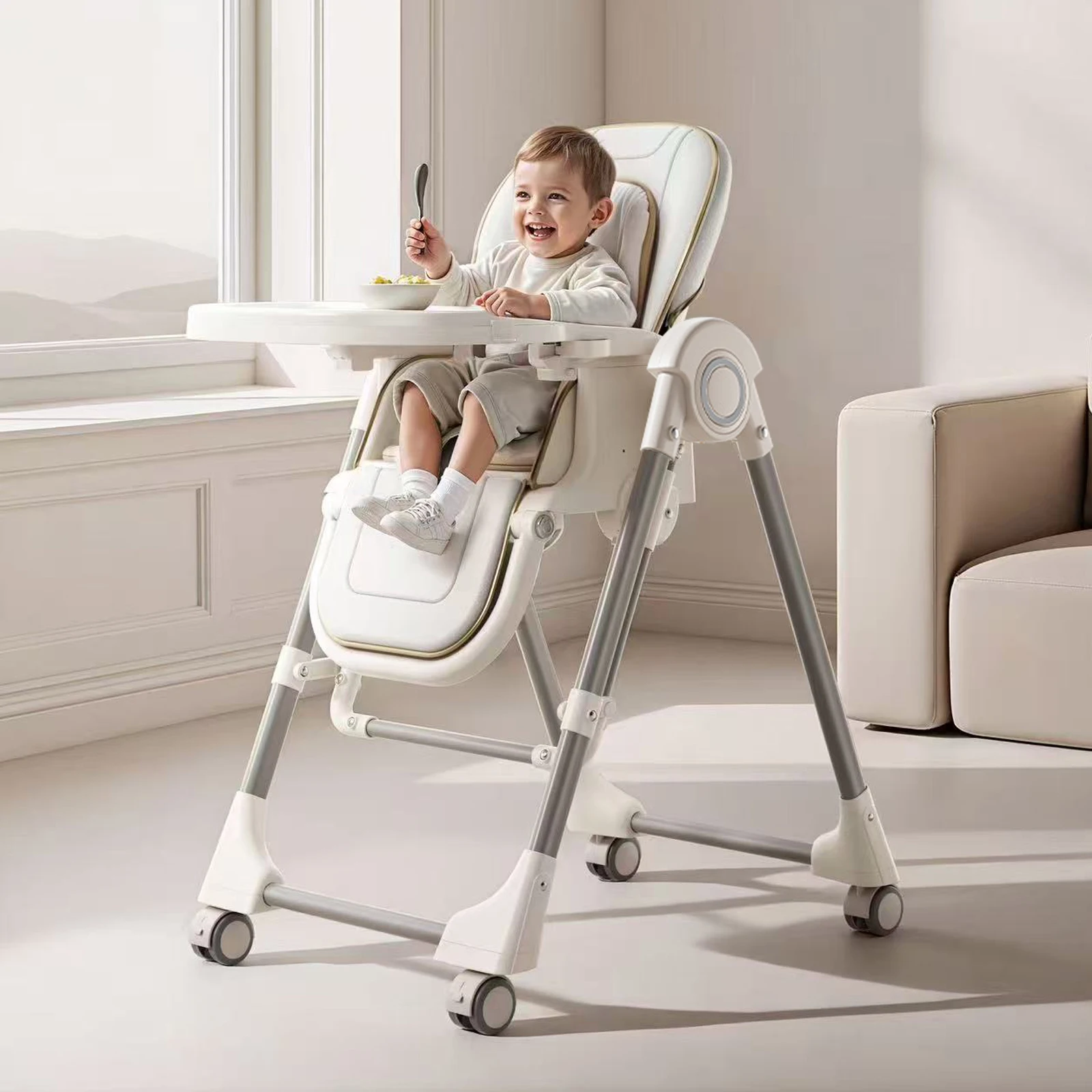 Baby High Chair Baby Dinner Table Chair with Skin Friendly Cotton Pad Multi Functional Infant High Chair