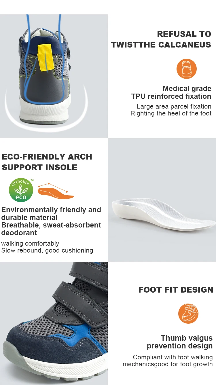 Corrective Orthopedic Sneaker for Kids High Top AFO Leather, Boys and Girls' Arch Support Shoes for Prophylactic Toe Walking
