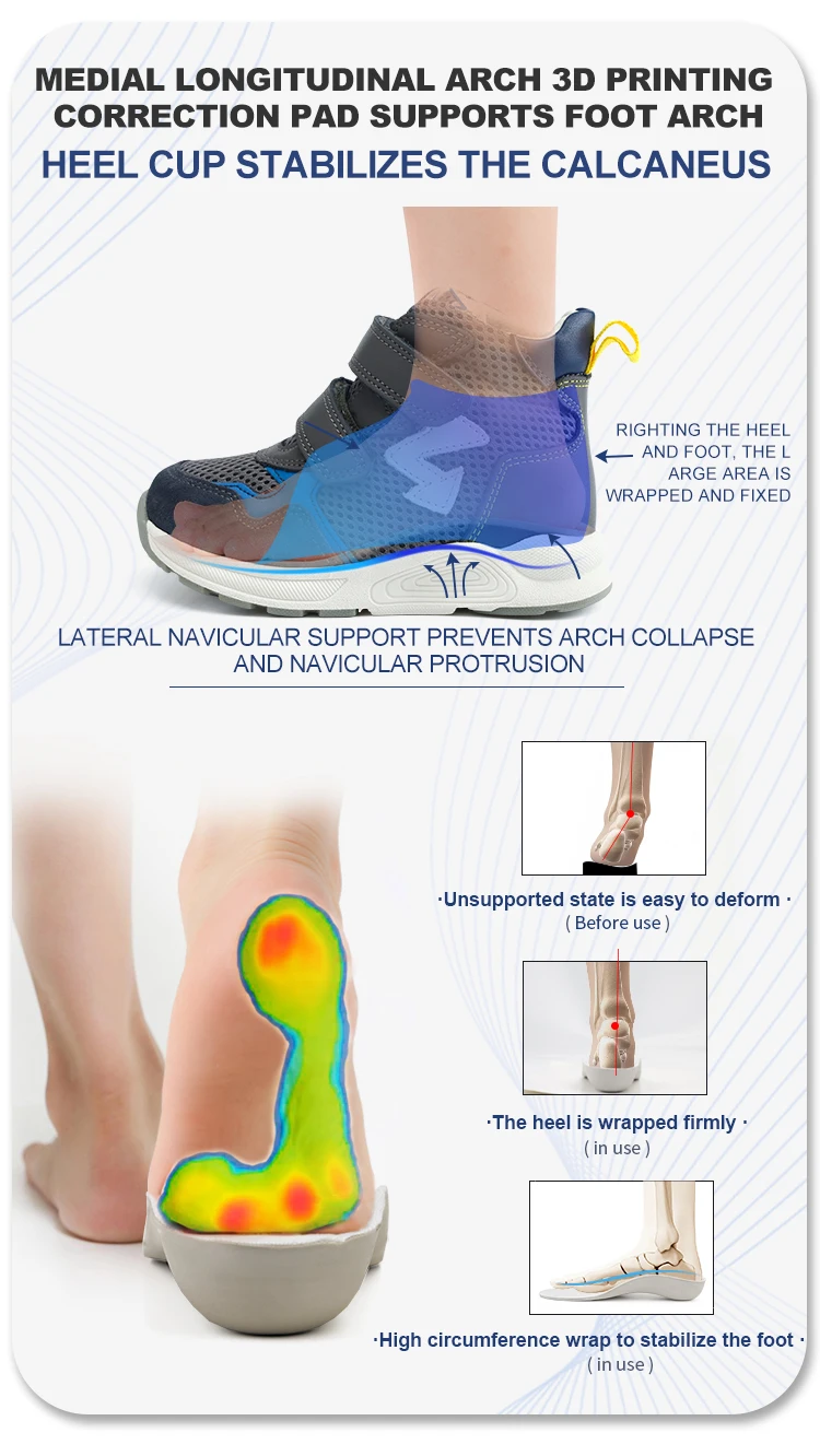 Corrective Orthopedic Sneaker for Kids High Top AFO Leather, Boys and Girls' Arch Support Shoes for Prophylactic Toe Walking