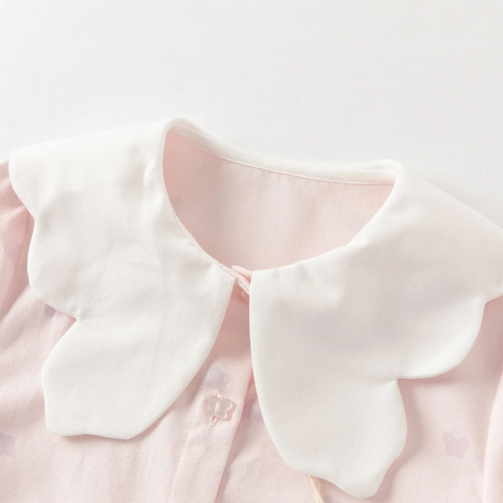 Dave Bella Children's Pink Shirt Sweet Gentle Cute Autumn Girl's Pure Cotton Sweet Long Sleeve Butterfly Print Shirt DB3252718