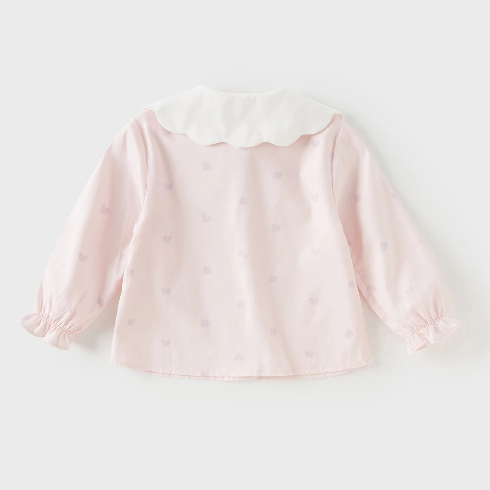 Dave Bella Children's Pink Shirt Sweet Gentle Cute Autumn Girl's Pure Cotton Sweet Long Sleeve Butterfly Print Shirt DB3252718