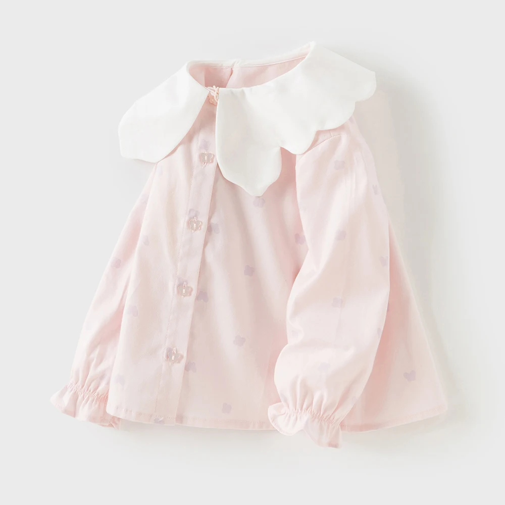 Dave Bella Children's Pink Shirt Sweet Gentle Cute Autumn Girl's Pure Cotton Sweet Long Sleeve Butterfly Print Shirt DB3252718