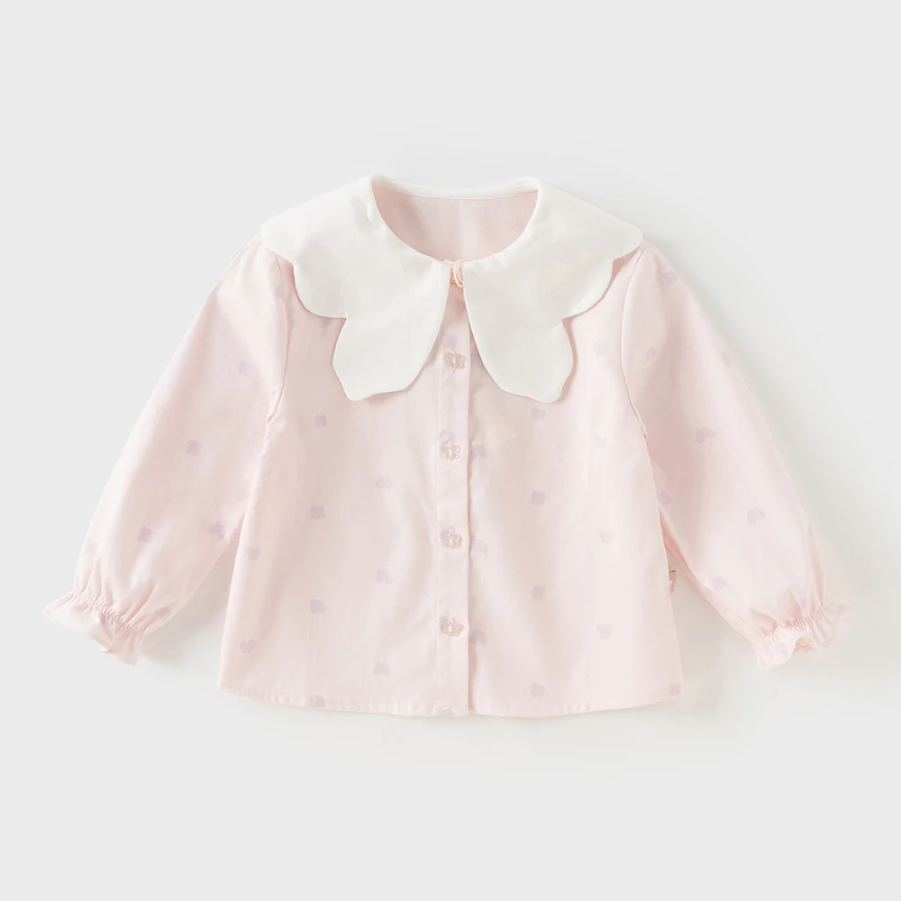 Dave Bella Children's Pink Shirt Sweet Gentle Cute Autumn Girl's Pure Cotton Sweet Long Sleeve Butterfly Print Shirt DB3252718