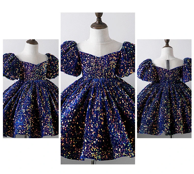 Children Yellow Dress Girls Party Evening Elegant Luxury Celebrity Formal Dresses Fluffy Sequin Tutu Ball Gown Birthday Vestidos