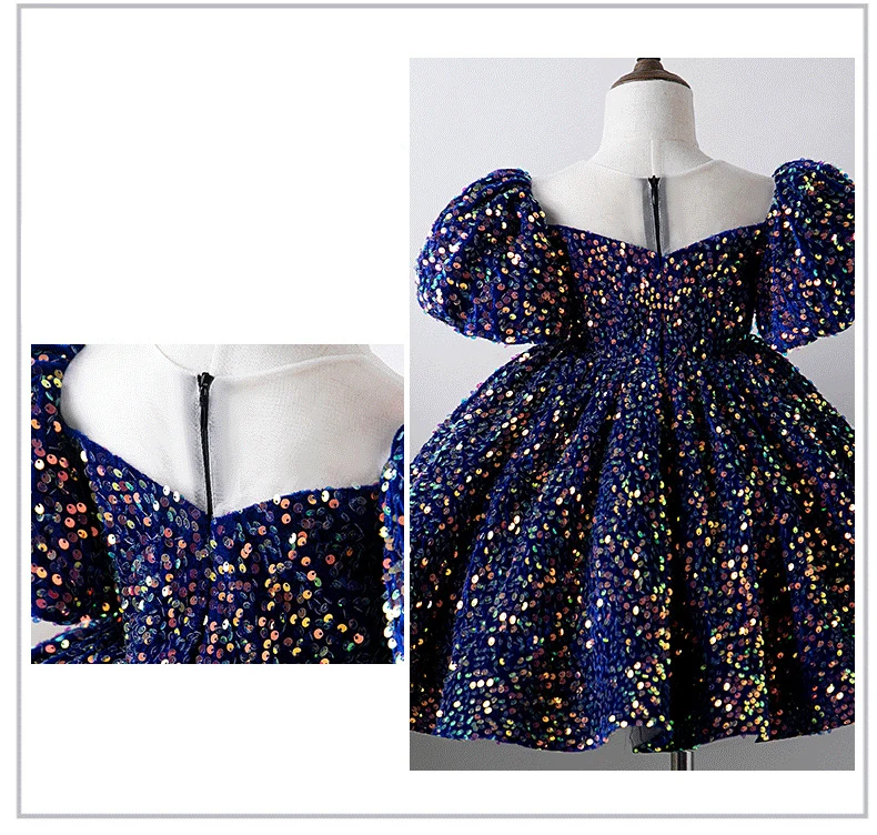 Children Yellow Dress Girls Party Evening Elegant Luxury Celebrity Formal Dresses Fluffy Sequin Tutu Ball Gown Birthday Vestidos