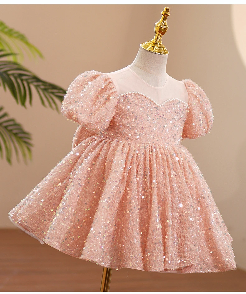 Children Yellow Dress Girls Party Evening Elegant Luxury Celebrity Formal Dresses Fluffy Sequin Tutu Ball Gown Birthday Vestidos