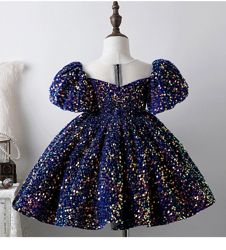 Children Yellow Dress Girls Party Evening Elegant Luxury Celebrity Formal Dresses Fluffy Sequin Tutu Ball Gown Birthday Vestidos