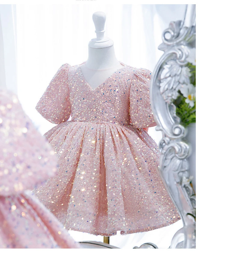 Children Yellow Dress Girls Party Evening Elegant Luxury Celebrity Formal Dresses Fluffy Sequin Tutu Ball Gown Birthday Vestidos