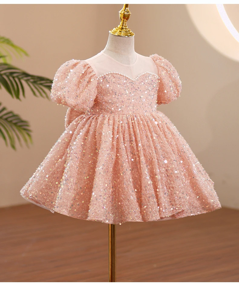 Children Yellow Dress Girls Party Evening Elegant Luxury Celebrity Formal Dresses Fluffy Sequin Tutu Ball Gown Birthday Vestidos