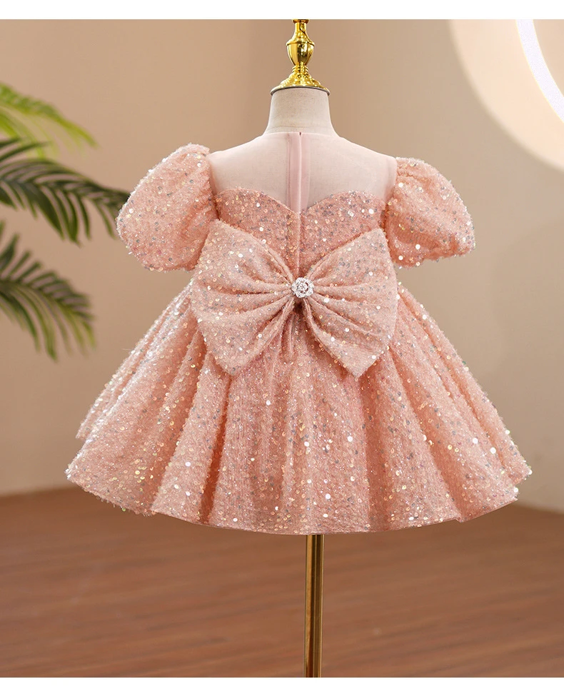 Children Yellow Dress Girls Party Evening Elegant Luxury Celebrity Formal Dresses Fluffy Sequin Tutu Ball Gown Birthday Vestidos