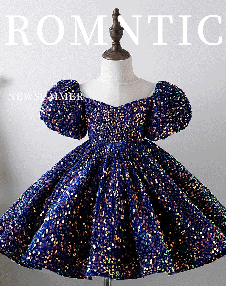 Children Yellow Dress Girls Party Evening Elegant Luxury Celebrity Formal Dresses Fluffy Sequin Tutu Ball Gown Birthday Vestidos