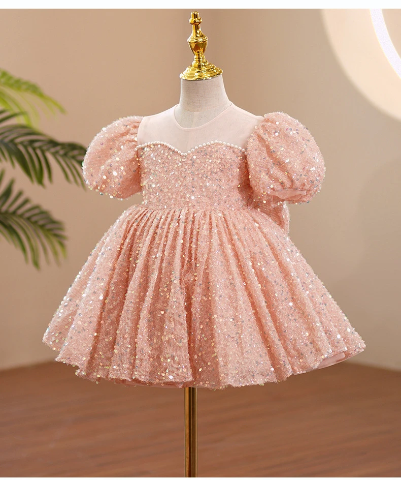 Children Yellow Dress Girls Party Evening Elegant Luxury Celebrity Formal Dresses Fluffy Sequin Tutu Ball Gown Birthday Vestidos