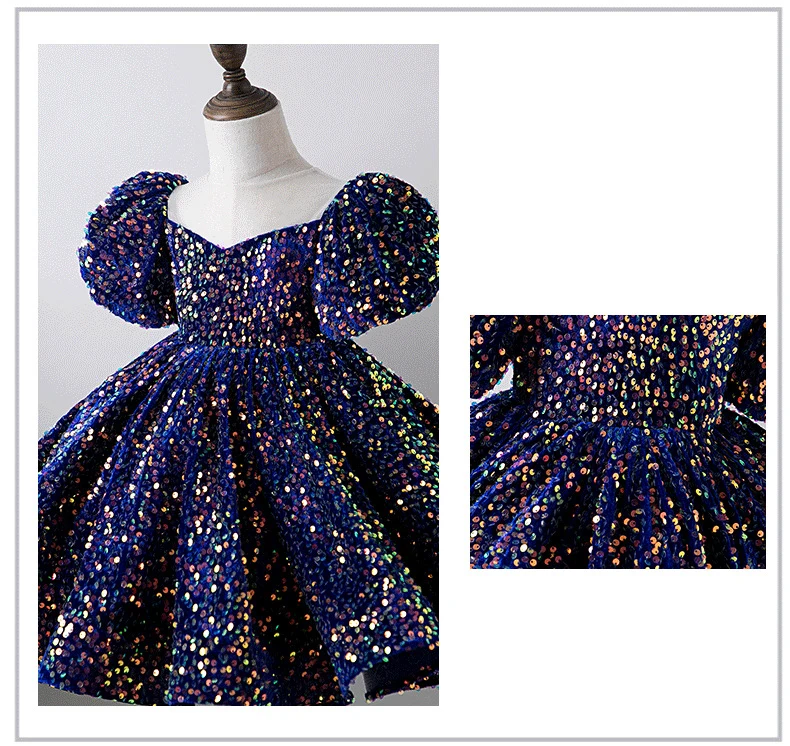 Children Yellow Dress Girls Party Evening Elegant Luxury Celebrity Formal Dresses Fluffy Sequin Tutu Ball Gown Birthday Vestidos