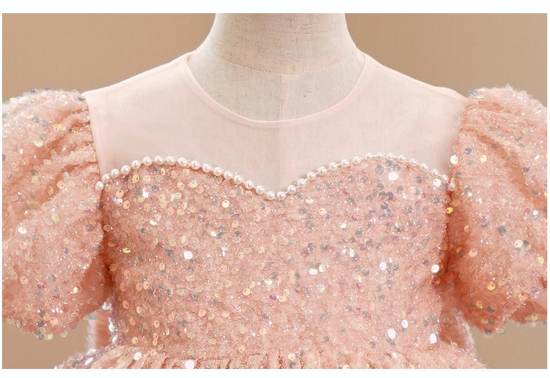 Children Yellow Dress Girls Party Evening Elegant Luxury Celebrity Formal Dresses Fluffy Sequin Tutu Ball Gown Birthday Vestidos