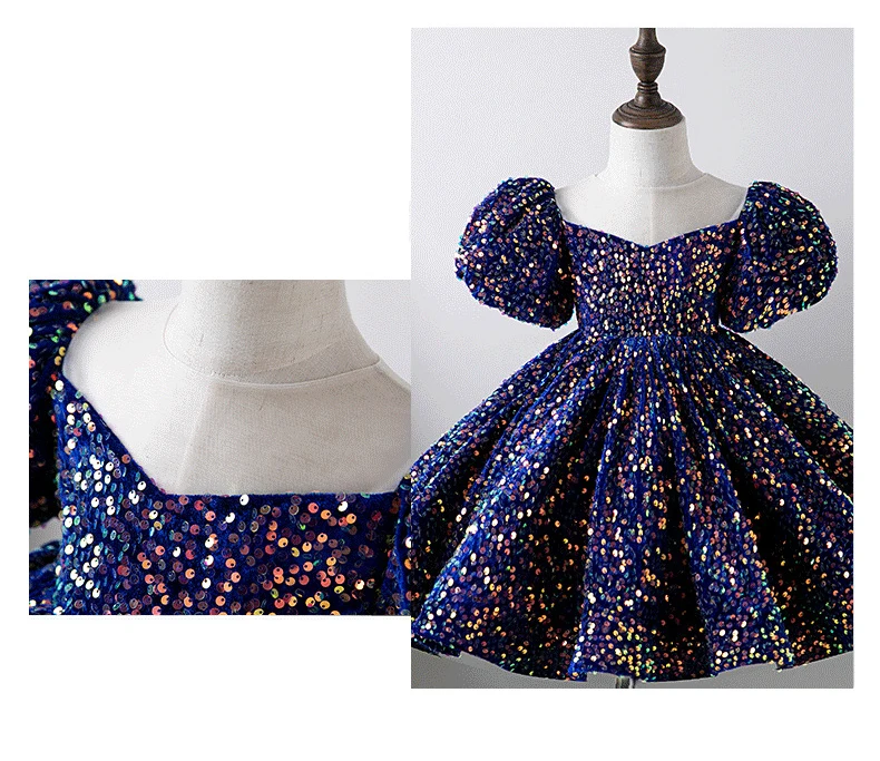 Children Yellow Dress Girls Party Evening Elegant Luxury Celebrity Formal Dresses Fluffy Sequin Tutu Ball Gown Birthday Vestidos