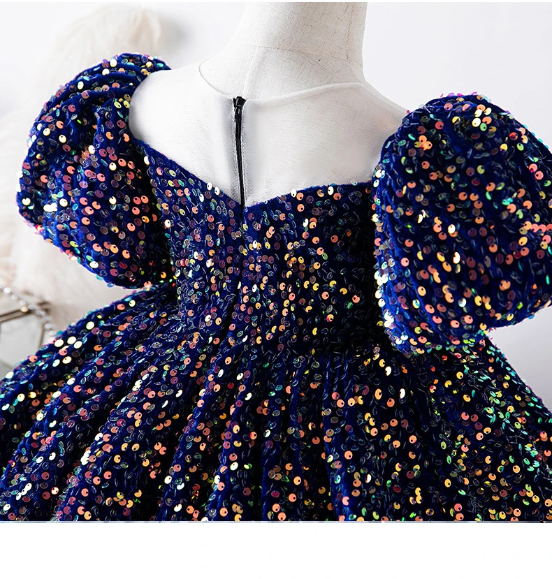Children Yellow Dress Girls Party Evening Elegant Luxury Celebrity Formal Dresses Fluffy Sequin Tutu Ball Gown Birthday Vestidos