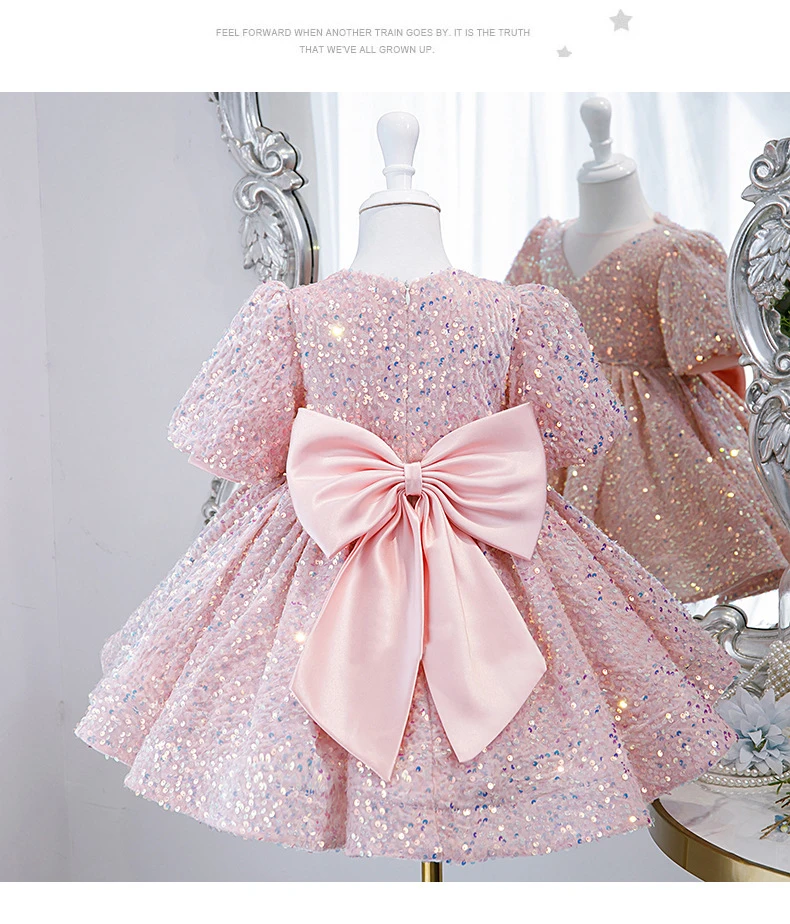Children Yellow Dress Girls Party Evening Elegant Luxury Celebrity Formal Dresses Fluffy Sequin Tutu Ball Gown Birthday Vestidos